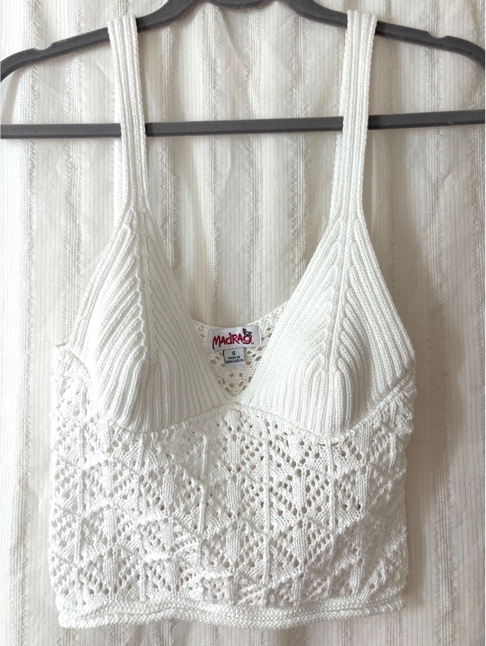 Madrag White Crochet Knit Cotton Crop Top Size Small